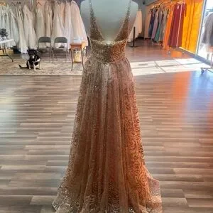 Collette by Mon Cheri | Dresses | Rose Gold Sequin Ball Gown With Deep ...